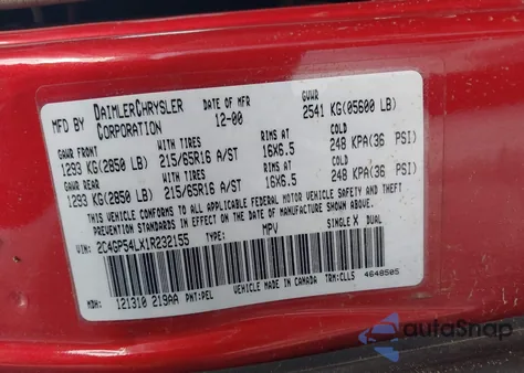 2001 Chrysler Town & Country Lxi z USA, uszkodzony, nr VIN 2C4GP54LX1R232155